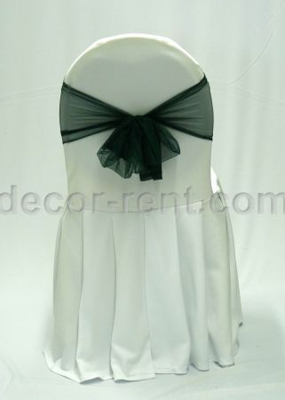 White Banquet Chair Cover with Hunter Green Mesh Sash