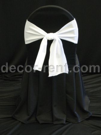 Black Banquet Chair Cover with White Linen Sash
