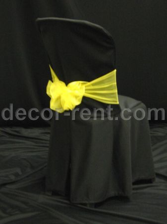 Black Bistro Chair Cover with Yellow Mesh Sash