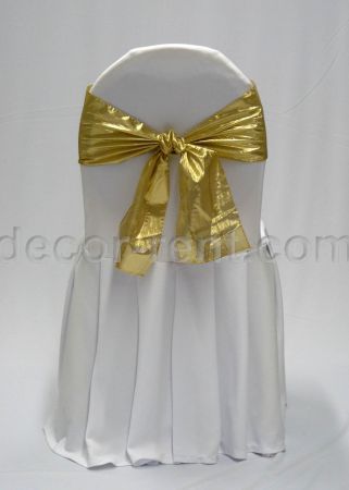 White Banquet Chair Cover with Gold Lame Sash