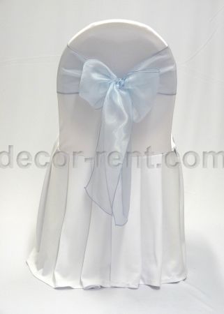 White Banquet Chair Cover with Light Blue Organza Bow