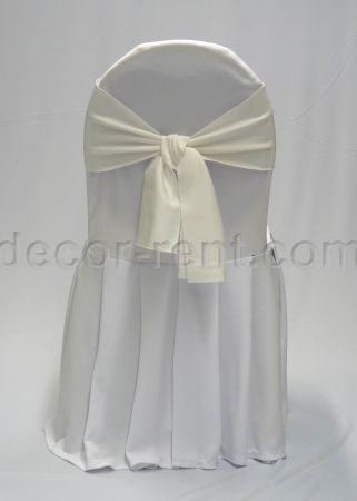 White Banquet Chair Cover with Ivory Linen Sash