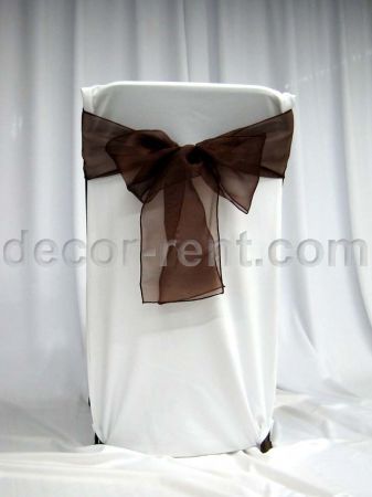 Folding Chair Back Cover White with Chocolate Organza Bow