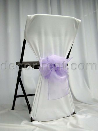 Folding Chair Cover White with Lilac Organza QUATRO Bow (side)