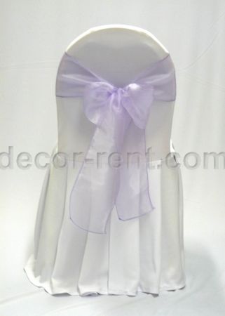 White Banquet Chair Cover with Lilac Organza Bow