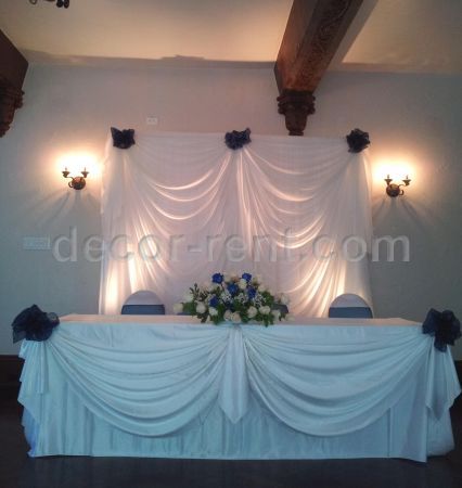 WHITE AND NAVY HEAD TABLE SETTING. MARKHAM.