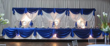 Royal Blue and White Satin Wedding Decor. Toronto.