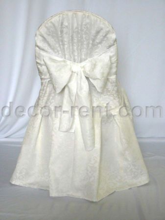 Warm White King Brocade Chair Cover with King Bow