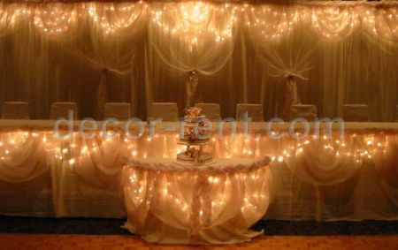 Wedding Backdrop in Champagne and Ivory Organza.