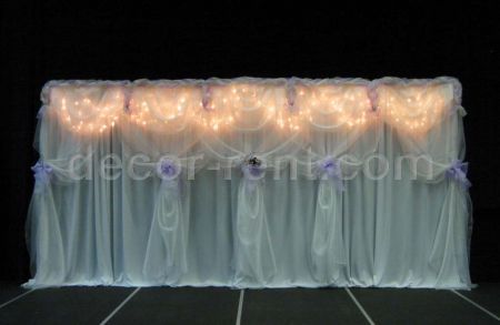 Wedding Backdrop in Organza with lilac accents. Toronto.