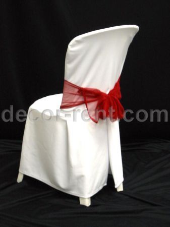 White Bistro Chair Cover with Red Mesh Sash