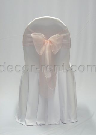 White Banquet Chair Cover with Light Pink Bow