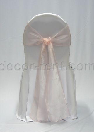 White Banquet Chair Cover with Light Pink Organza Sash