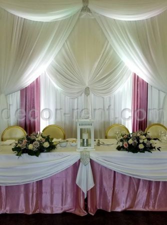 Custom backdrop draping in sheer and dusty rose