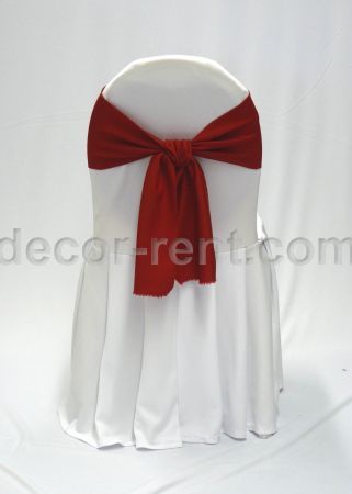 White Banquet Chair Cover with Red Linen Sash