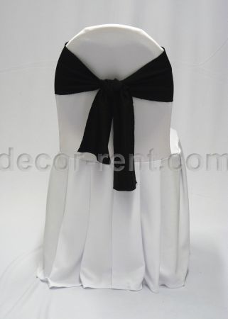 White Banquet Chair Cover with Black Linen Sash